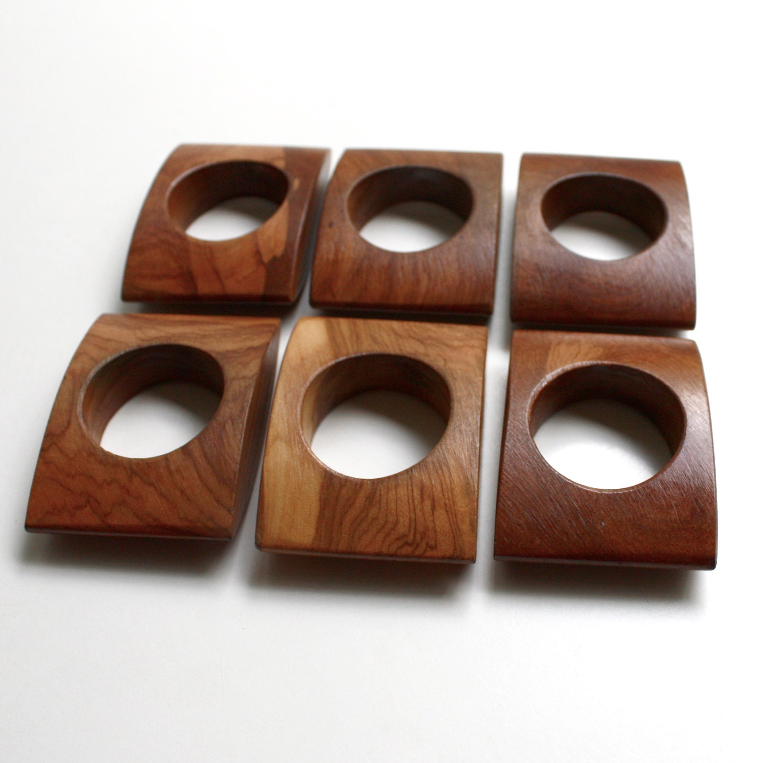 Vintage Modern Wooden Napkin Rings Set of Six