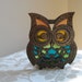 Vintage Owl Napkin Holder Lettter Cast Iron Metal Stained Glass