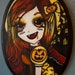 Halloween Decoration Childrens Cute Art Art Painting of Cute Vampire Redhead Girl Big eye Spooky castle Monster High 5 by 7