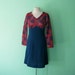 70s dress - centennial era navy blue and red empire waist dress - size medium