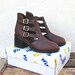 Vintage Dead Stock Brown Nubuck Leather Side Buckle Chunky Heel Booties Ladies Sizes 9