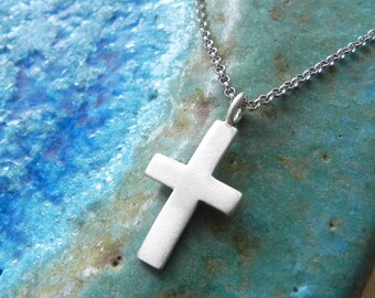 Sterling silver cross necklace - men jewelry - gift for him for her - baptism necklace - cross for boy