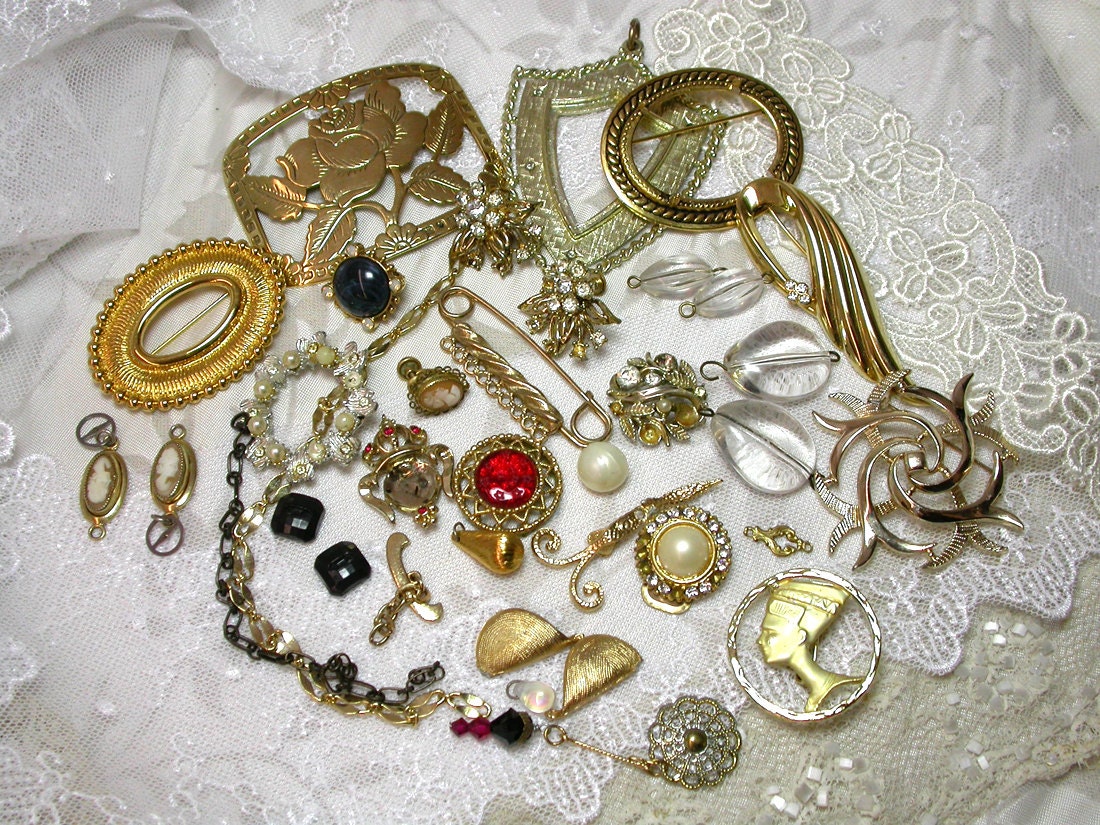 Vintage Gold Costume Jewelry Destash Lot by PreciousWreckage