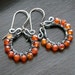 Handmade carnelian earrings, orange earrings, copper earrings, wire wrapped hoops, sterling silver earwires, beaded