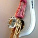 Jewelry Display Rack with Tassel, Vintage Glass Door knob, cottage chic creamy white chippy paint, 13 x 6 x 4 inches
