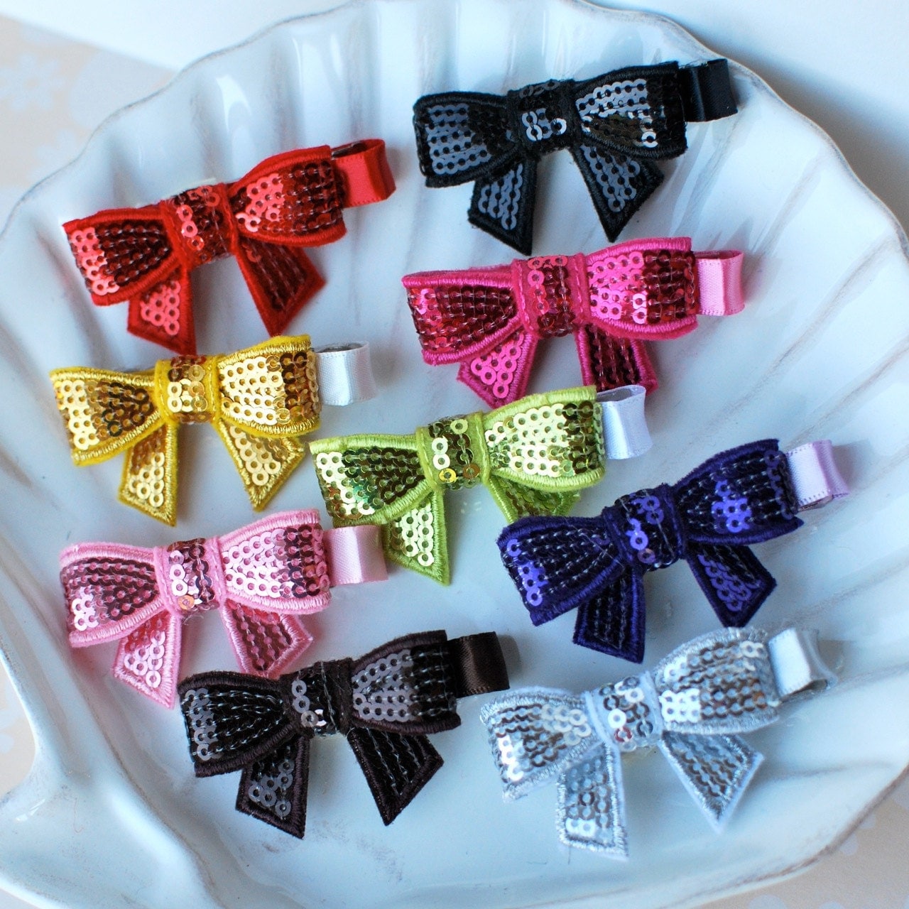 Sparkly Sequin Mini Hair Bow Barrettes Choose by MyLittlePixies