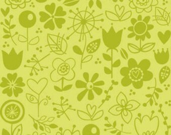 Riley Blake Sunny Happy Skies - Green Floral Fabric 1 yard