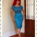 GORGEOUS 1950's Electric Blue Lace and Chiffon Over Satin Hourglass Cocktail Dress w/ Draped Faux Sarong Style Skirt w/ Bow - VLV - Size L