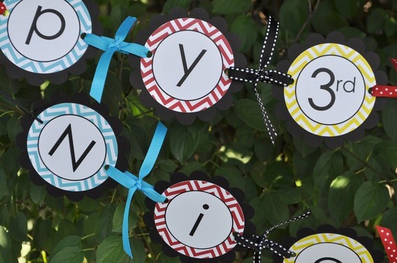 Boys Birthday Banner - Boys Party Decorations, Chevron Birthday Banner, Race Car Birthday - Party Decorations in Blue, Red, Yellow & Black Il_570xn