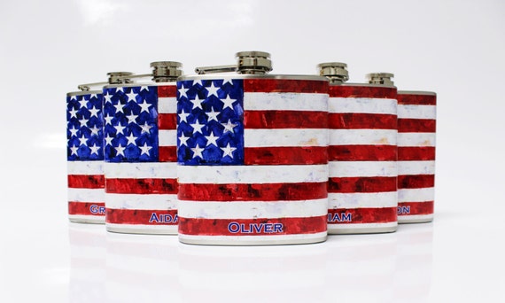 Groomsmen Gift USA Flag Flasks 5 Custom Wedding Bridal Favors Bachelor Party Mens Stainless Steel 6 oz Liquor Hip Flask LC-1005