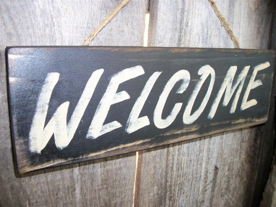 WELCOME Sign Black Distressed Rustic Primitive by WoodnDoodads