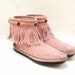 Vintage Moccasin Boots Pink Leather Fringe Flats // Size 9