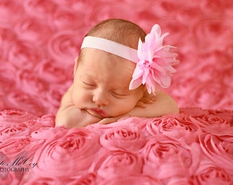 Baby headband, infant headband, newborn headband, pink flower headband, photo prop, pink chiffon flower on headband