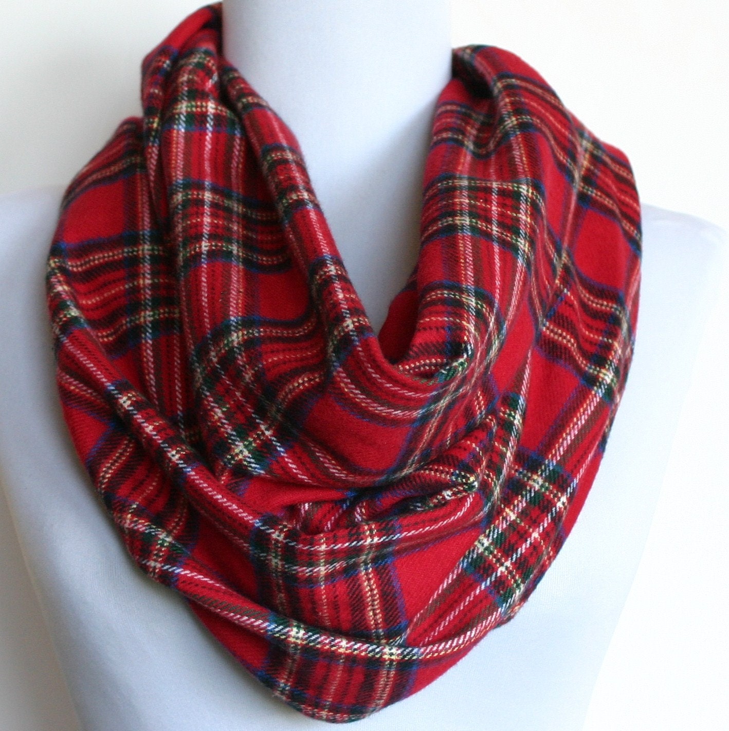 Infinity Scarf in Red Blue and Green Tartan Plaid Flannel