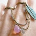 Pastel Blue green double ring ( feather, pink drop, verdigris, multi strands, multi chains, romance, love ) 47