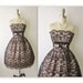 50's Lace Illusion Dress // Vintage 1950's Strapless Black Lace Illusion Cocktail Party Full Mad Men Dress S