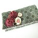 Forest Green Diamond Print Vintage Fabric Wallet Clutch with Rosettes, Buttons, and Locket