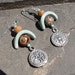 Serenity - Turquoise Stoneware Crescents, Eye Agate, Om Lotus Charm, Bodi Mala Bead, Dangle Earrings - Gypsy, Tribal, Boho, Bohemian, Yoga