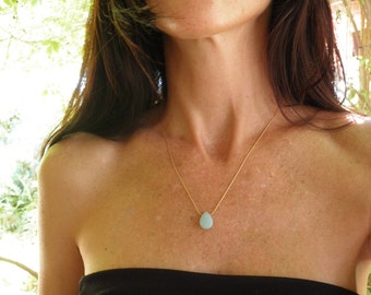 Tiny Teal Necklace, Amazonite Blue Teardrop Necklace, 14K Gold Filled Necklace, Minimalist Pendant, Beautiful Delicate, Gift For Her