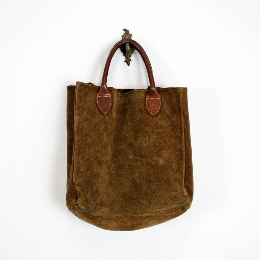 G.H. Bass suede tote / rustic brown leather handbag