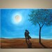 kissing in moon night- original modern painting,24x18inch, ready to hang,wedding gift,ON SALE