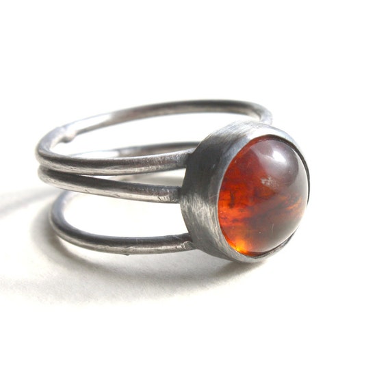 Mens Amber Ring Rustic Sterling Silver Autumn Fall unisex