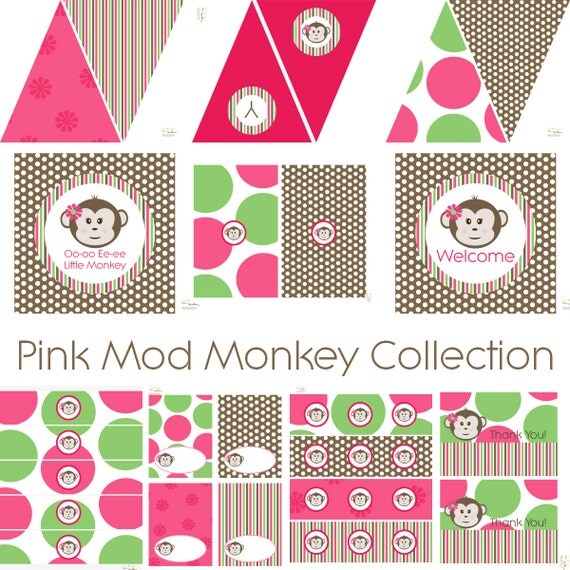 Mod Monkey Printable Party Decorations for Birthday Party or Baby Shower - DIY Decor by BeeAndDaisy - INSTANT DOWNLOAD Il_570xn