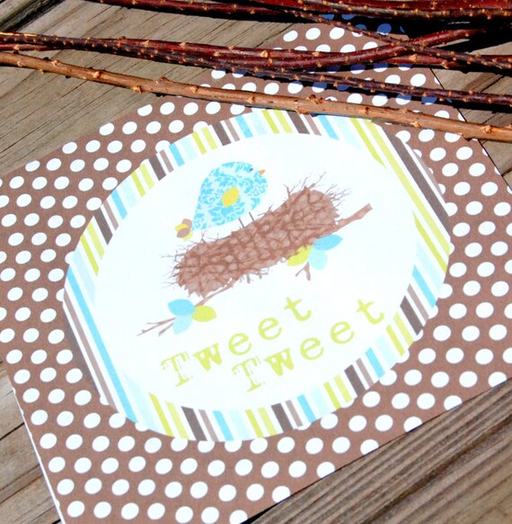 Blue Birds Nest FULL Decoration Set - INSTANT DOWNLOAD Boys Printable Party Shower Cupcake Toppers Bottle Wraps Pennant Banner Favor Tags Il_570xn