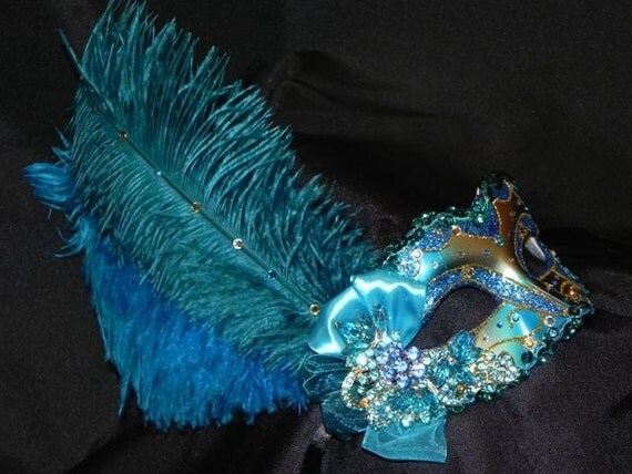 Masquerade Mask in Shades of Teal Turquoise by TheCraftyChemist07