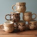 Mocha Splatter Mug Set, Vintage Ceramic Handle Cup Collection of 6