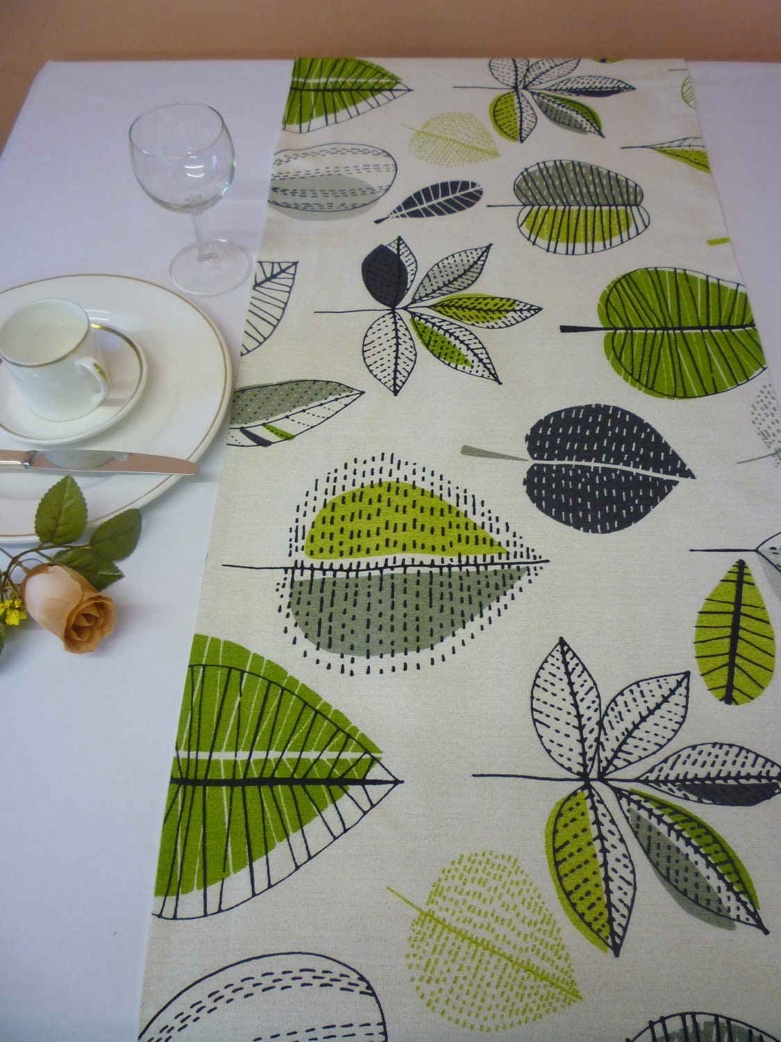 Lime Green Table Runner Modern Funky Designer Floral Cotton