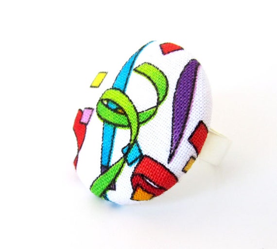 Large statement ring  big bright fabric ring  large by KooKooCraft