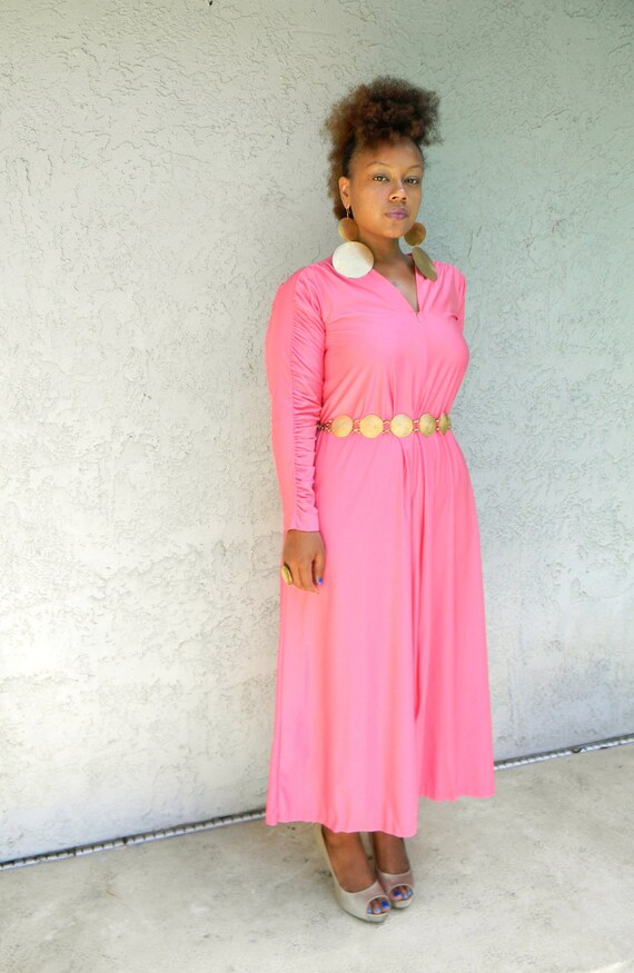 80s Lingerie Dress Vintage 80s HOT PINK Lounge Dress w/