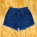 Vintage Denim Cut Offs - Vintage 90s Dark Wash Blue Jean Shorts - High Waisted Studded/Frayed/Cut Off Shorts/Daisy Dukes - Size 5/6