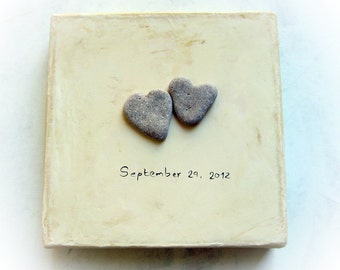 Personalized Engagement Gift - genuine Heart shaped Beach stones rocks