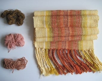 Handwoven Scarf in Yellow & Orange with cotton and eco friendly fibers - 'Mayan Sunrise'