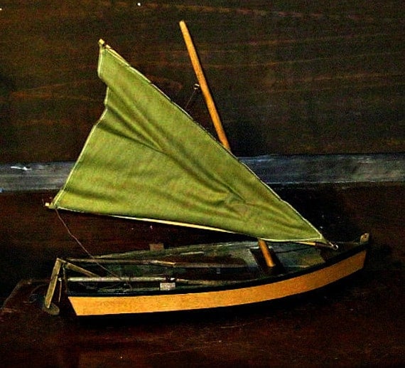 vintage SAIL BOAT WOODEN model fishing boat by AlchemistPantry