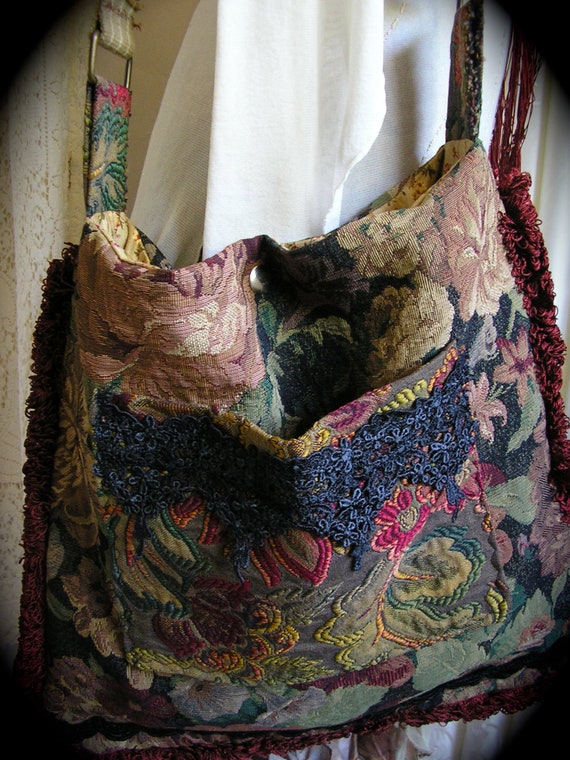 Upcycled Bohemian Tote Bag handmade eco friendly pillow