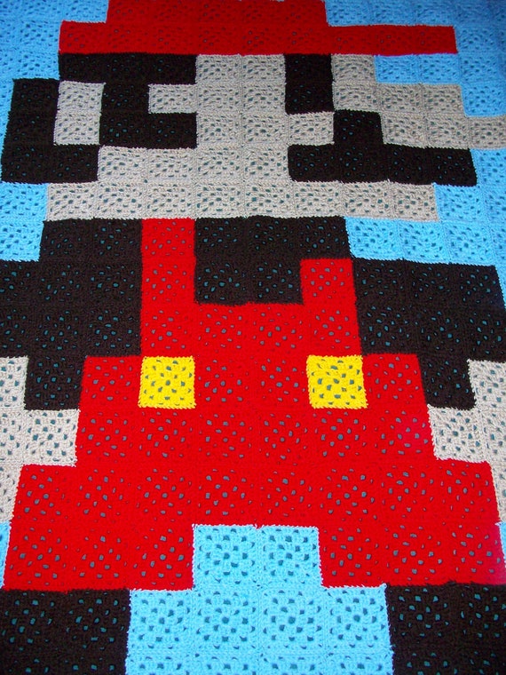 Super Mario Bros 8bit Crochet Throw Blanket