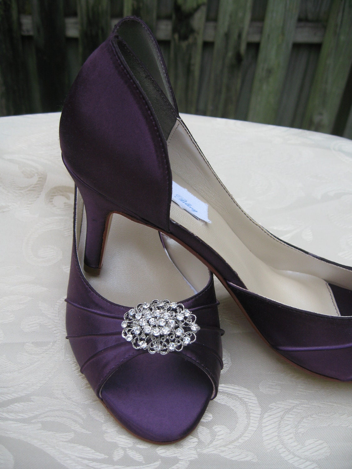 Purple Eggplant Bridal Shoes with Crystal Rhinestone Design