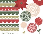 25% OFF SALE Christmas Flowers and Borders Clip Art - Personal or Commercial Use - Vintage Christmas Il_170x135