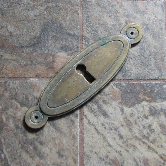 Vintage Drawer Pull Back Plate Escutcheon Keyhole Brass