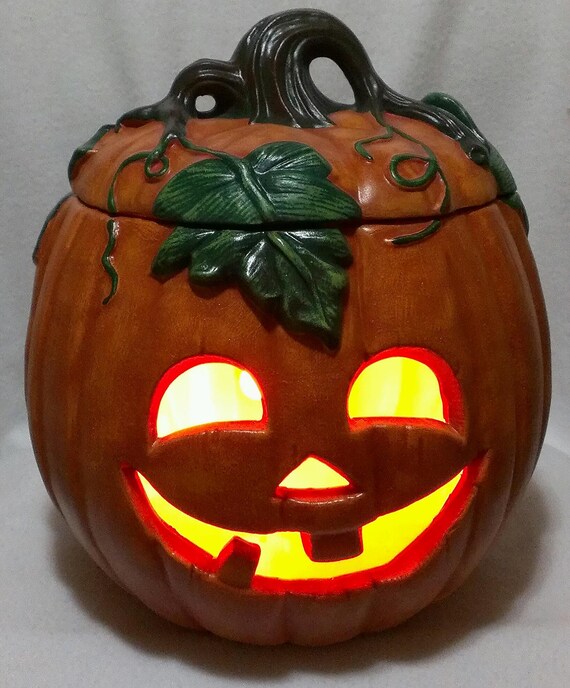 Ceramic Pumpkin w/ light Handmade 11 1/2 by ArtsonFirePlano