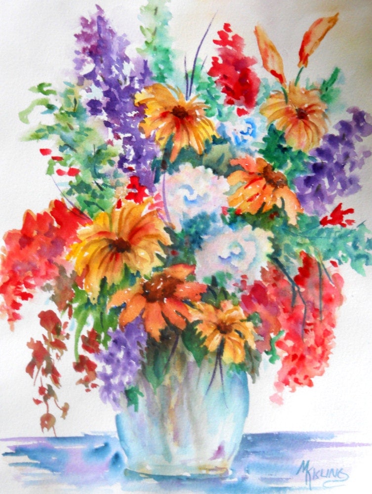 Download Watercolor Bouquet of Summer Spring Flowers by by ...