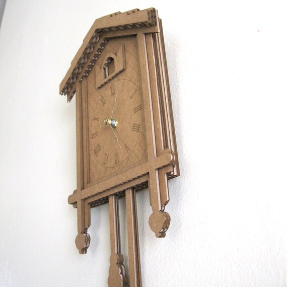 Cardboard Cuckoo Clock Modern Minimal Laser Cut Wall Decor