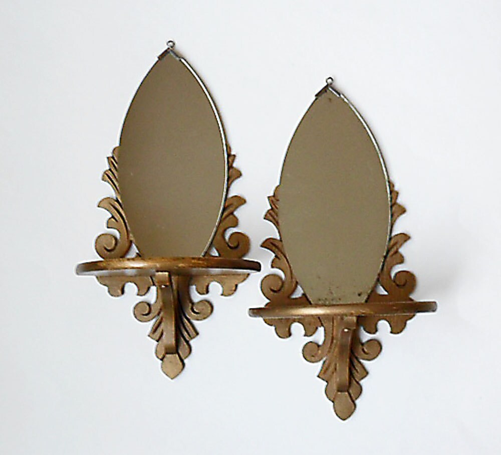 70s Mirror Shelf Set of 2 Wood Scroll Saw Art Deco