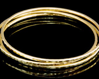 Sil-BG-004 Handmade 3 round wire hammer 24K gold vermeil over sterling silver stacking bangles
