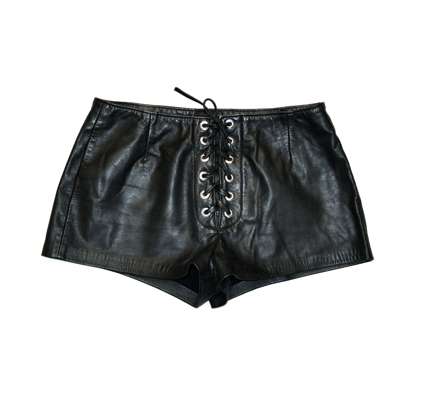 Amazing Black Leather Shorts// 80s Black Leather Lace Up