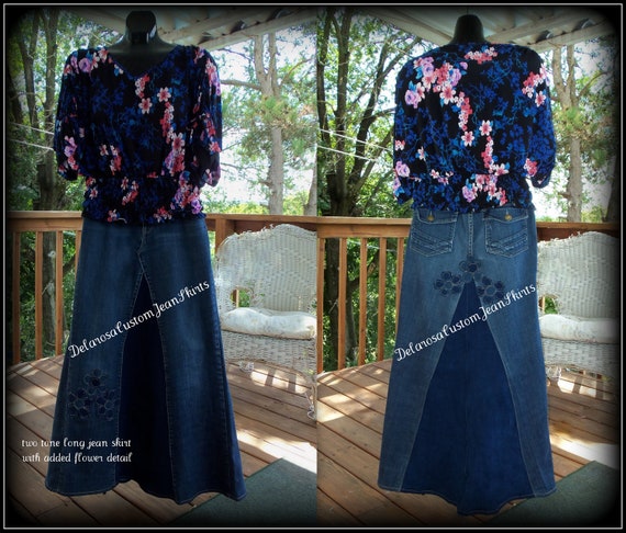 Custom Order Delarosa Two Tone Long jean skirt with added