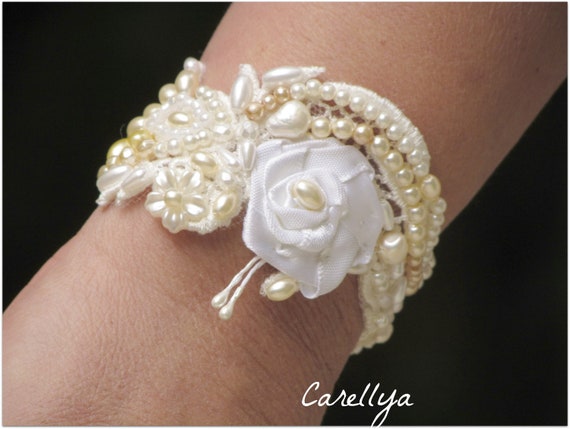 Düğün Boncuklu Cuff Bilezik Vintage Stil İnci Bilezik, Boncuklu Dantel Manşet